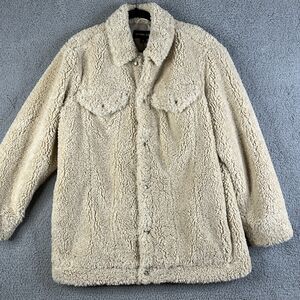 Michael Kors Teddy Coat Women M Oatmeal Sherpa Faux Fur Oversized Heavyweight